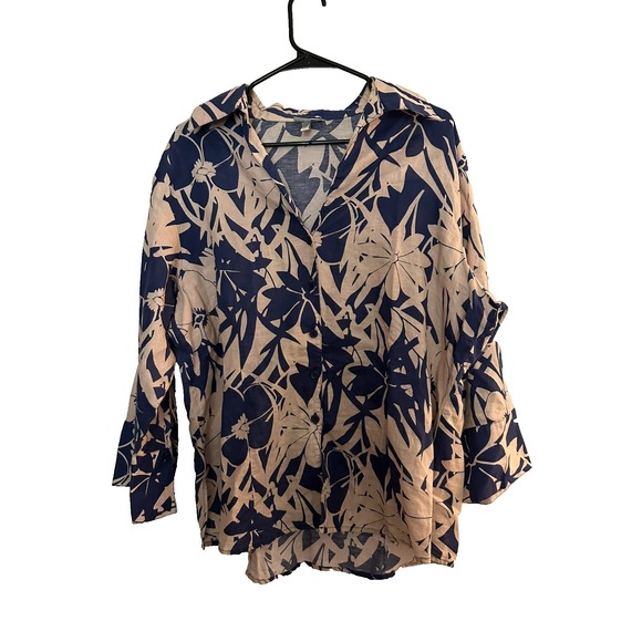 Harvé Benard Tops - Harve Benard Woman L Floral Shirt Blouse 3/4 Sleeve Top Linen Cotton Tropical
